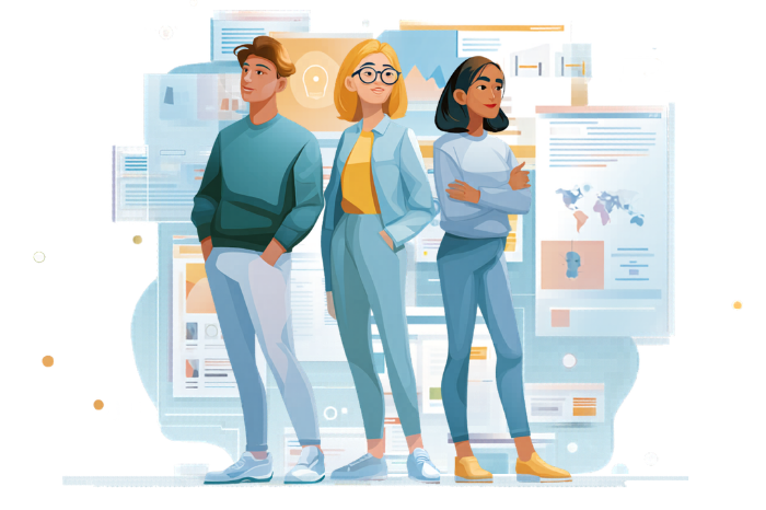 Équipe Ouimind présentant des projets digitaux et des solutions IT modernes sur des interfaces web, mobile et logicielles